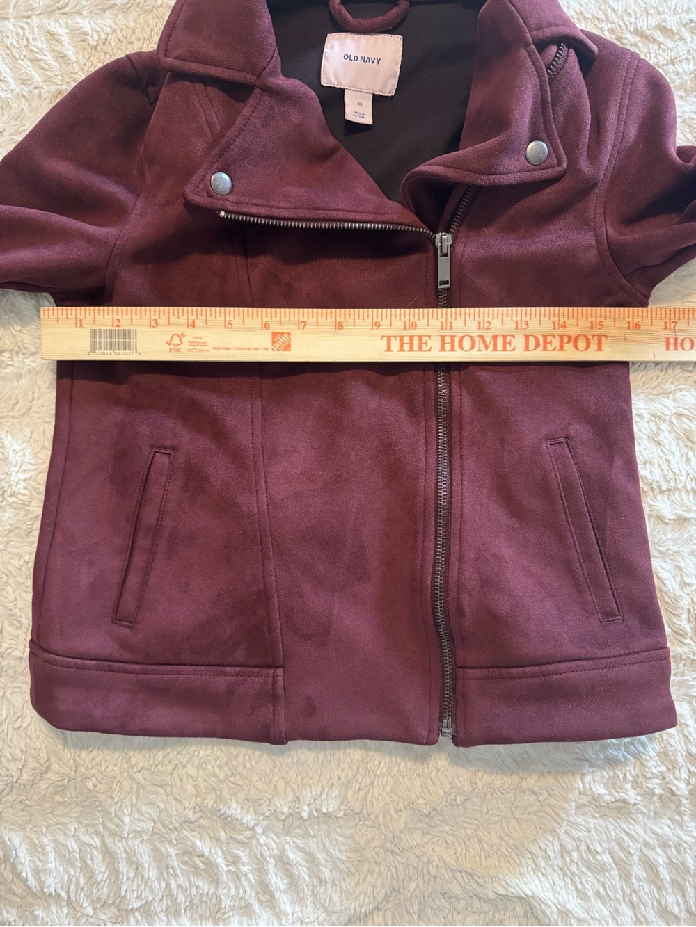 Old Navy Burgundy Faux Suede Moto Jacket Zip Biker Motorcycle Layering - Picture 5 of 5